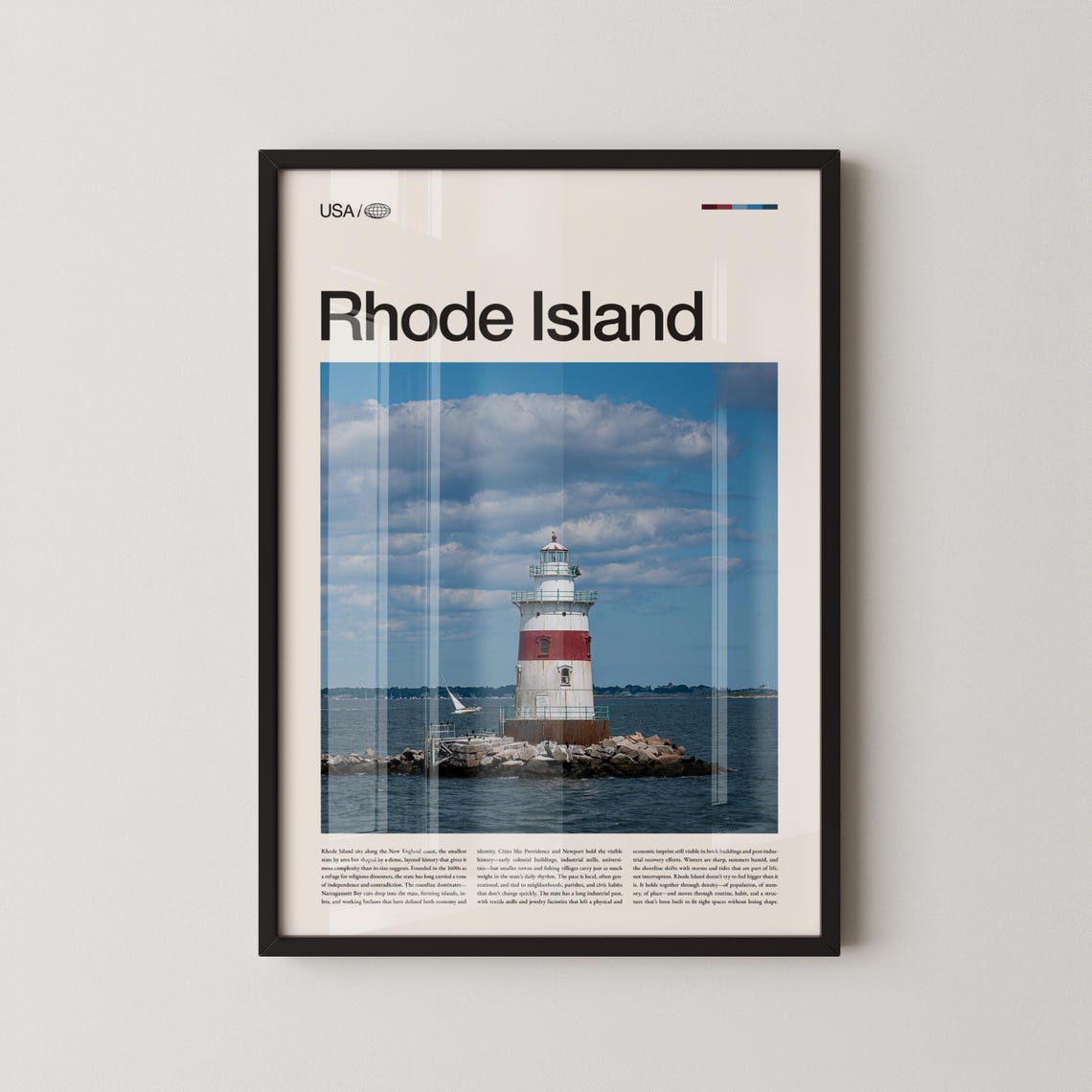 Rhode Island Lighthouse Coastal Sailboat Scenic Photo Travel Poster
