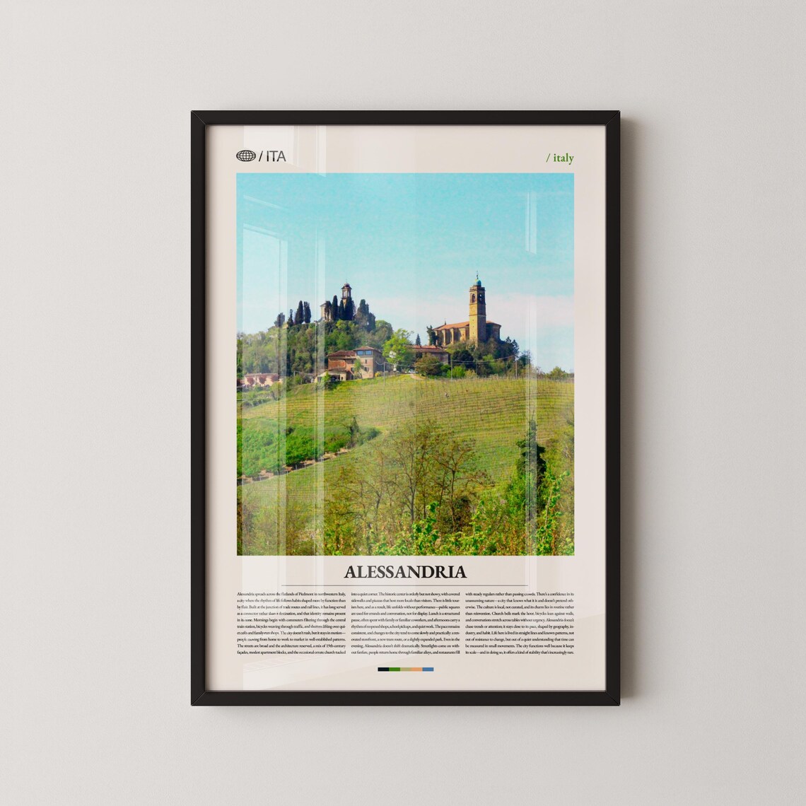 Alessandria Italy Vintage Travel Photo Poster of Green Hills Town