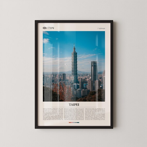 Taipei Taiwan Taipei 101 Skyline Blue Sky Minimal Travel Poster