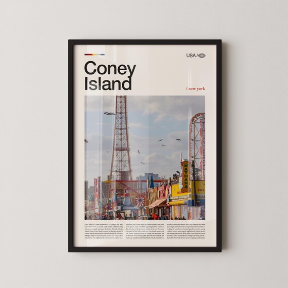 Coney Island New York Boardwalk Amusement Park Travel Poster