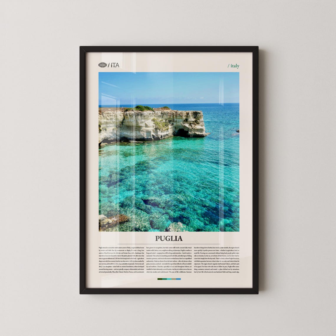 Puglia Italy Travel Poster with Turquoise Coastal Cliffs Photography