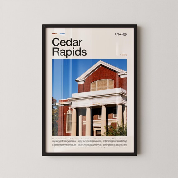 Cedar Rapids Iowa Brick Courthouse Serif Title Travel Poster