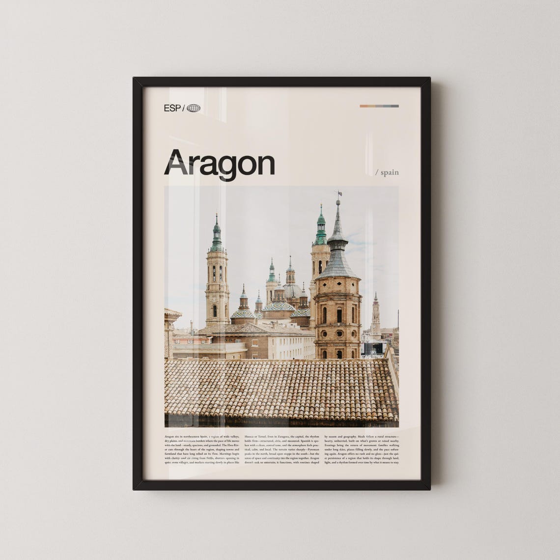 Aragon Spain Zaragoza Basilica Rooftops Minimalist Travel Poster