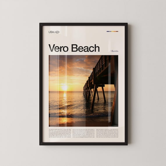 Vero Beach Florida Sunrise Pier Shimmering Ocean Water Poster