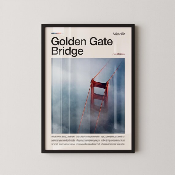 Golden Gate Bridge in Fog Minimalist California Photography Poster