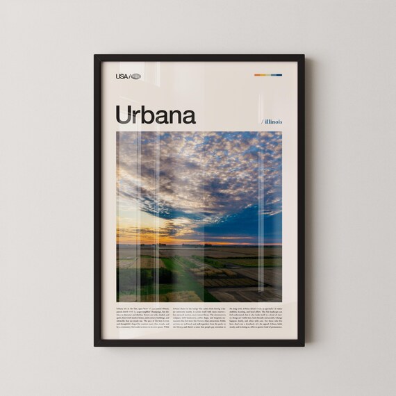 Urbana Illinois Golden Sunset Over Farm Fields Travel Poster