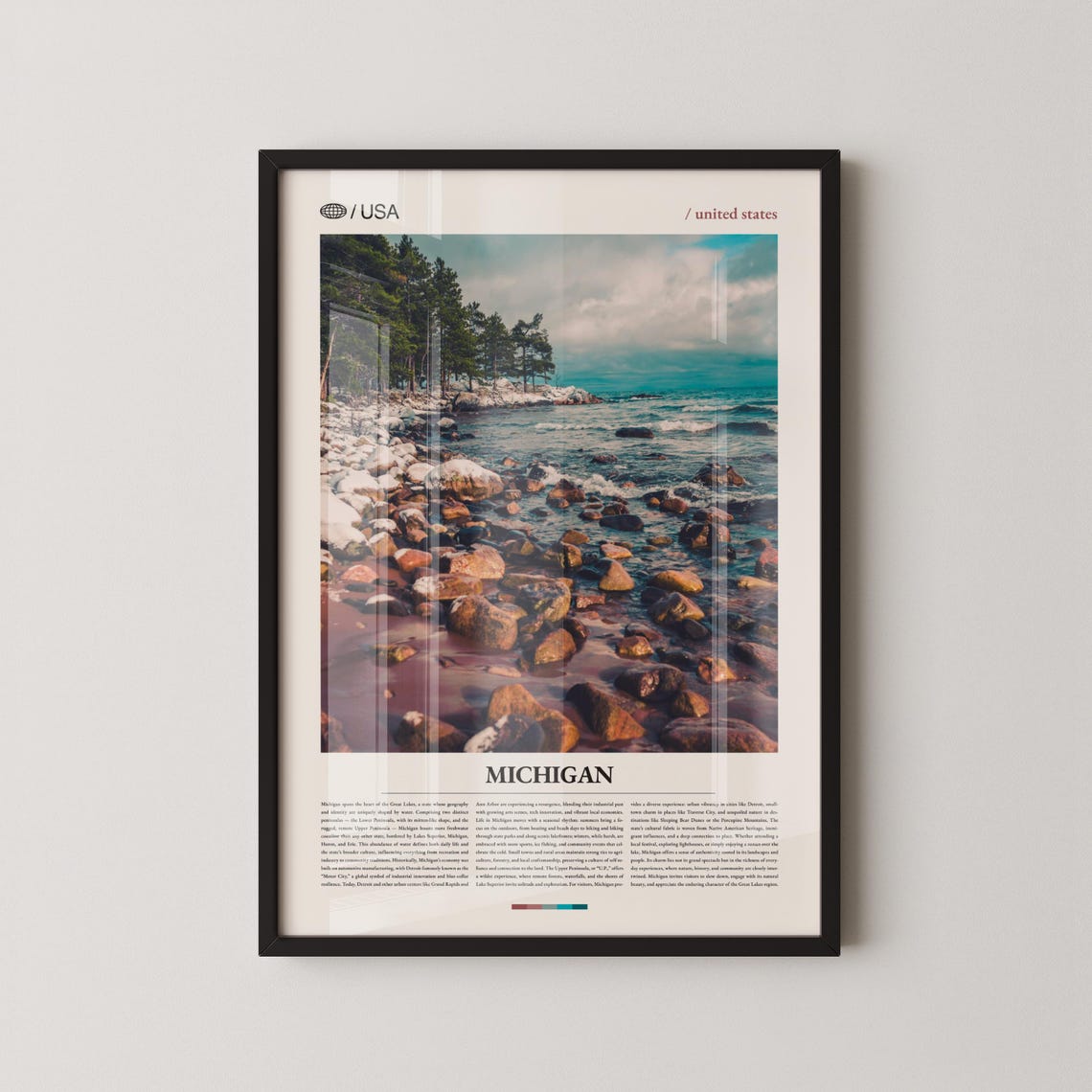 Michigan Great Lakes Rocky Shoreline Pines Photo Nature Travel Poster