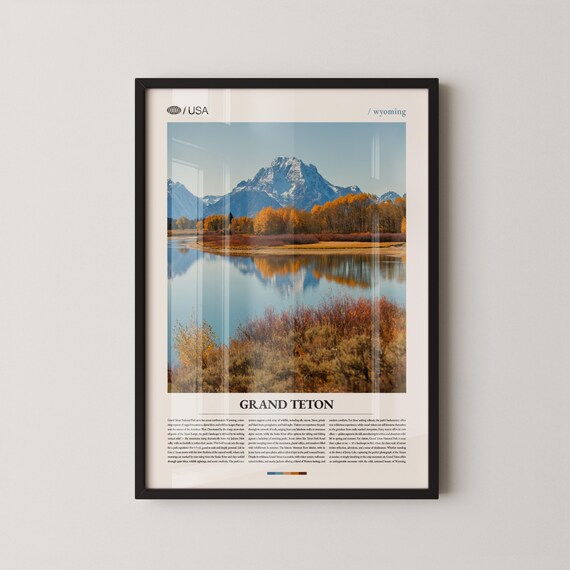 Grand Teton Wyoming Autumn Oxbow Bend Reflection Travel Poster