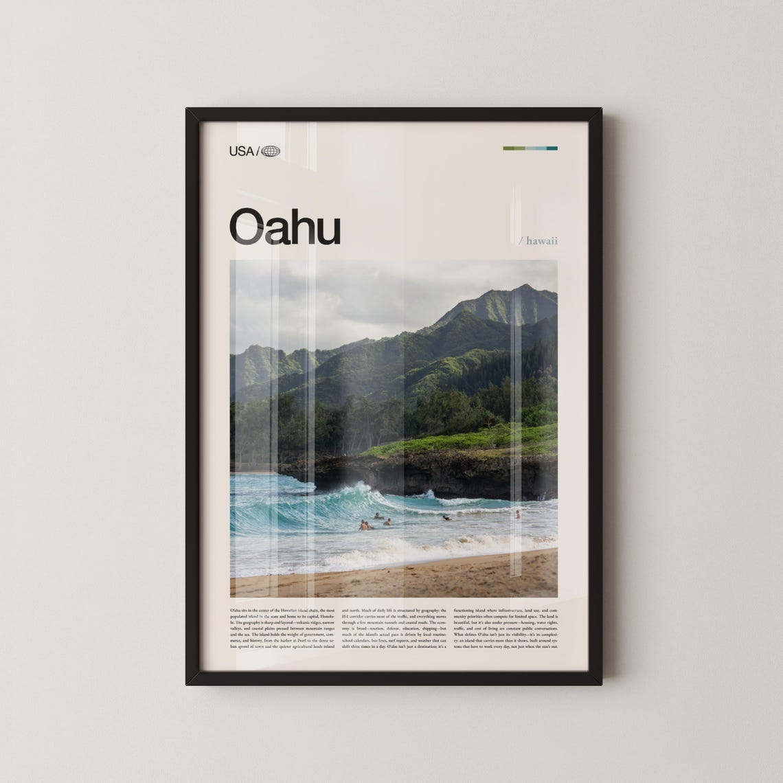 Oahu Hawaii Waves Crashing Beach Volcanic Cliffs Travel Poster