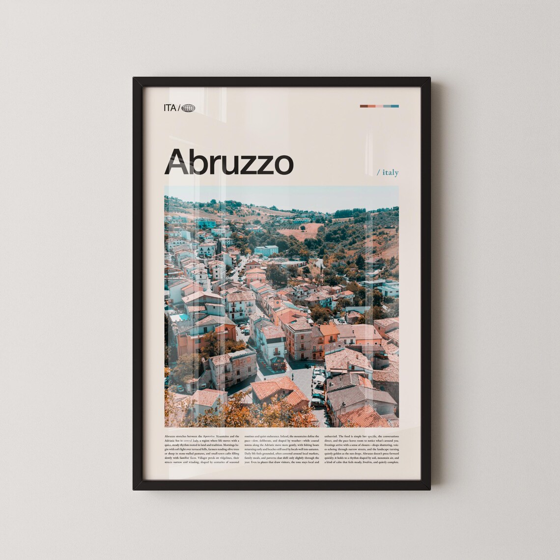 Abruzzo Italy Vintage Travel Photo Poster of Historic Hill Town