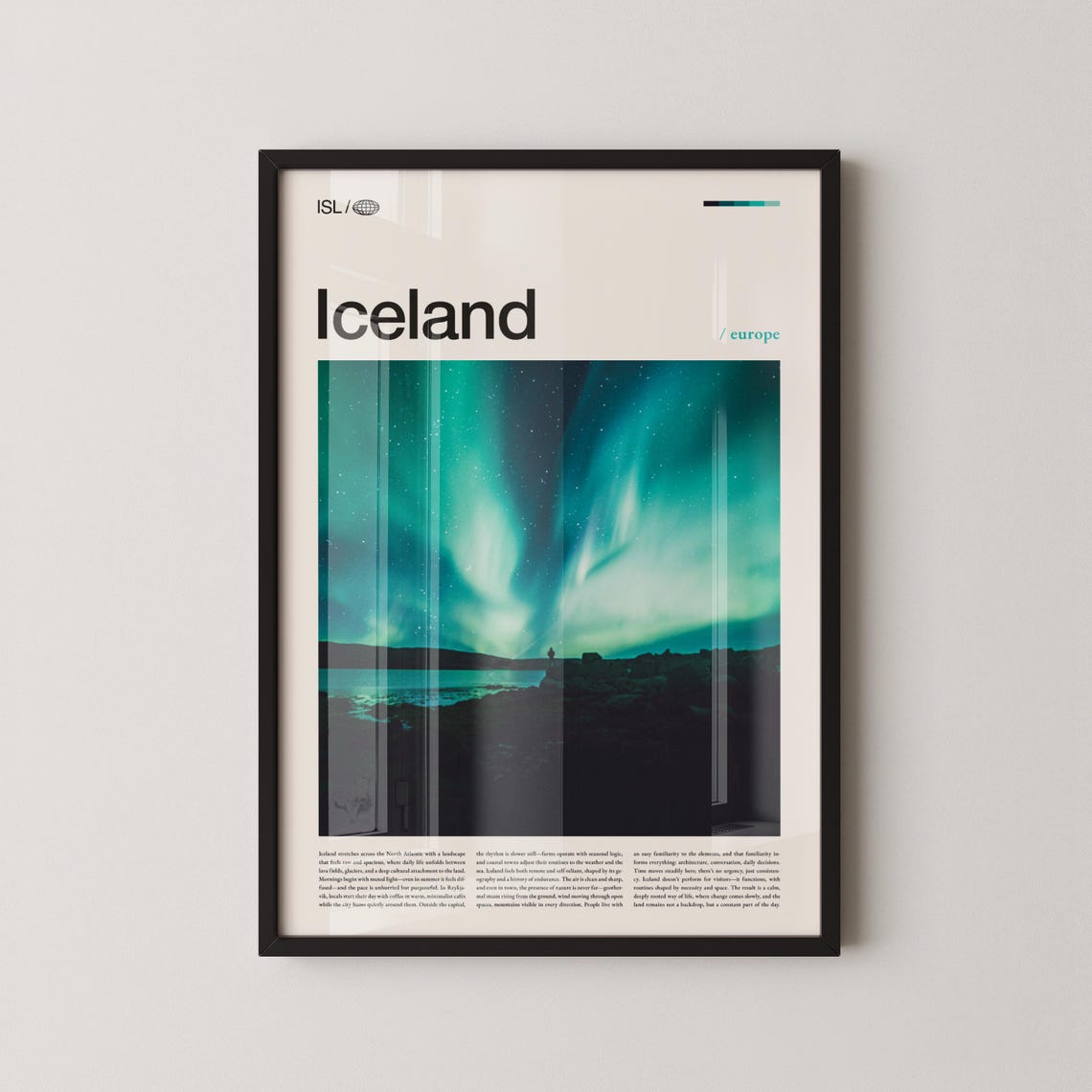 Iceland Aurora Borealis Night Sky Lone Figure Silhouette Travel Poster