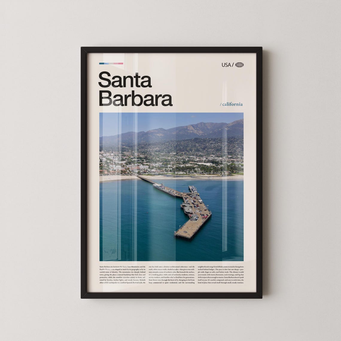 Santa Barbara California Stearns Wharf Pier Aerial Photo Travel Poster