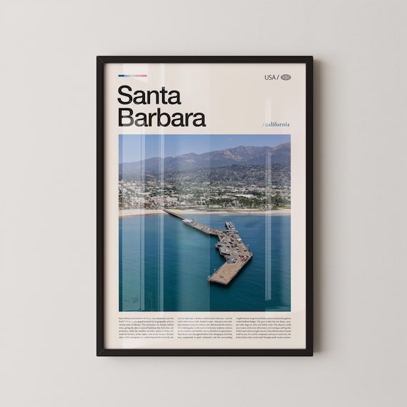 Santa Barbara California Stearns Wharf Pier Aerial Photo Travel Poster