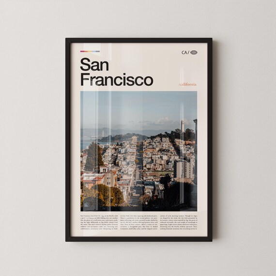 San Francisco Aerial Hillside Cityscape and Bay View Travel Poster