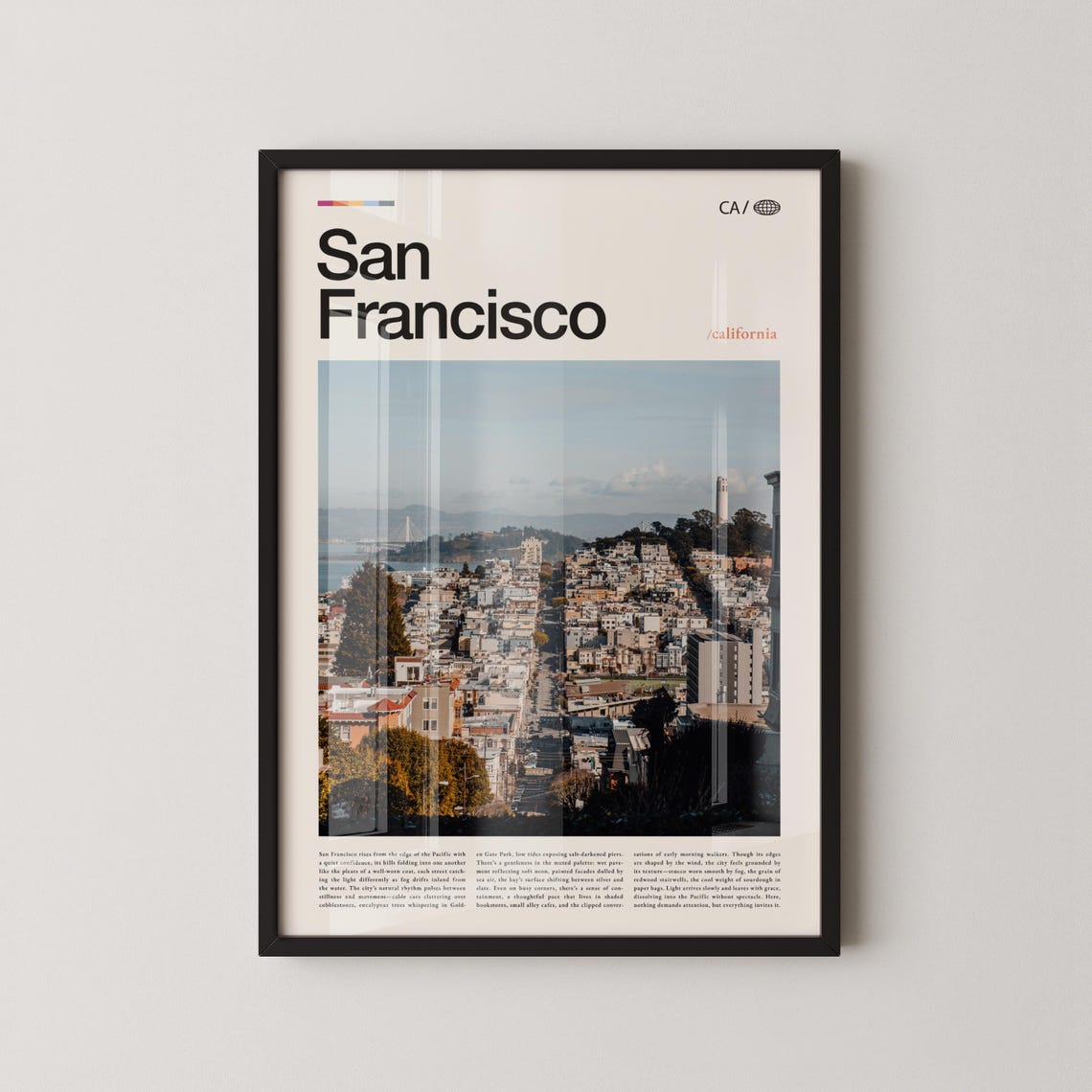 San Francisco Aerial Hillside Cityscape and Bay View Travel Poster