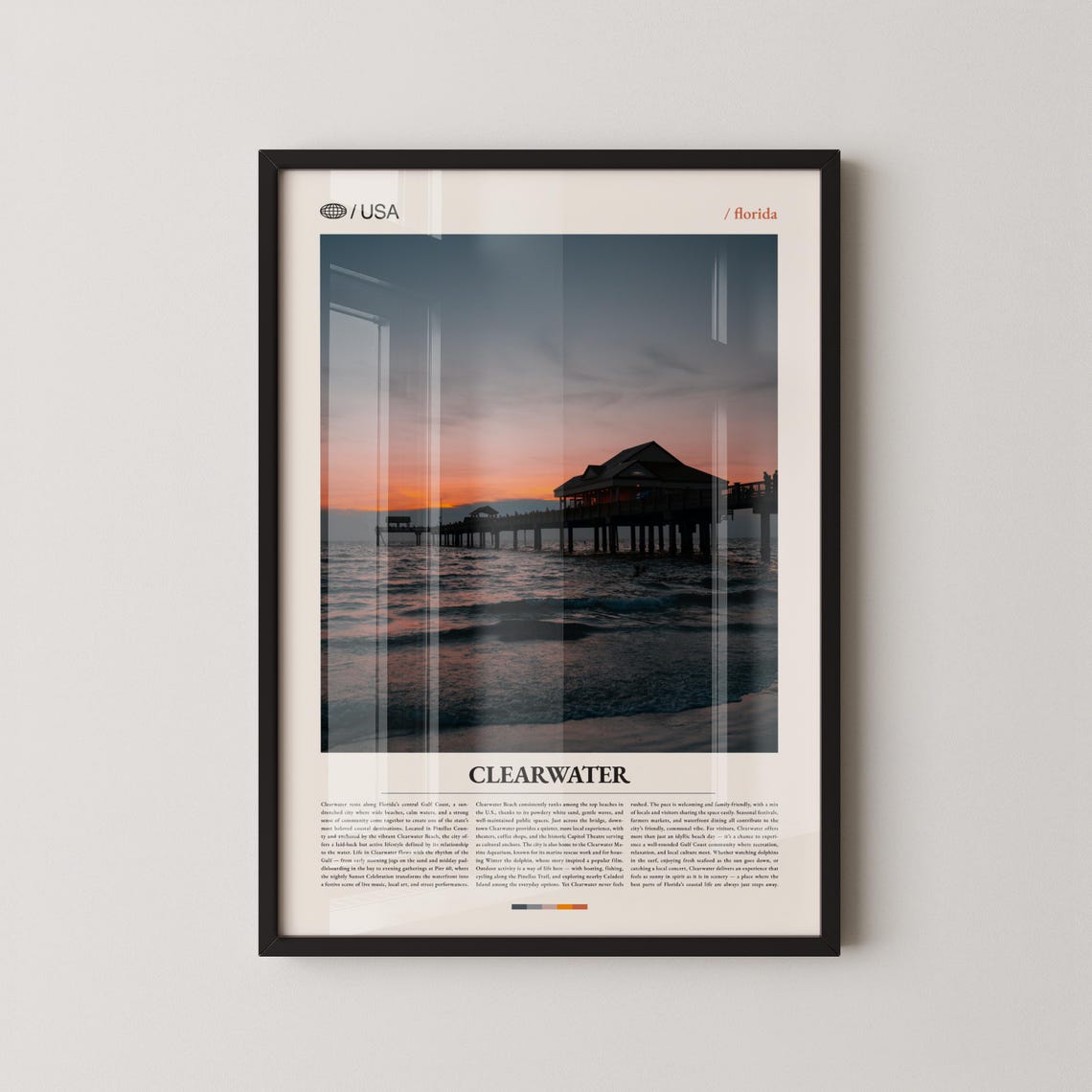 Clearwater Florida Sunset Pier Photo Poster with Title Below Image