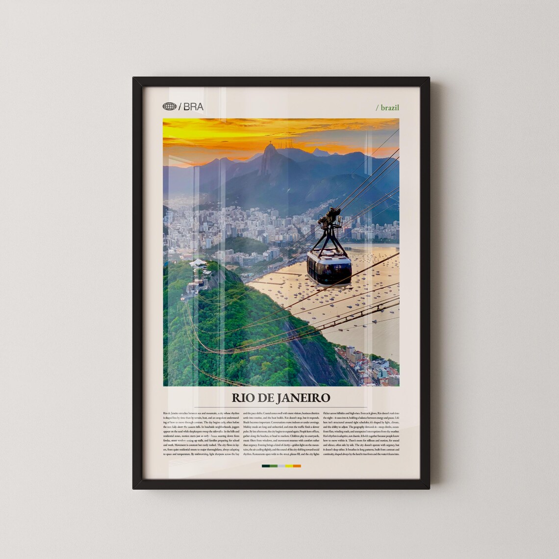 Rio de Janeiro Brazil Cable Car Poster with Sugarloaf Mountain at Sunset
