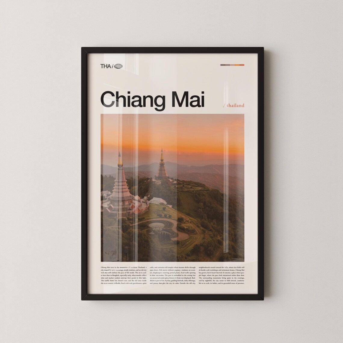 Chiang Mai Thailand Sunrise Chedis Garden Temple Travel Poster