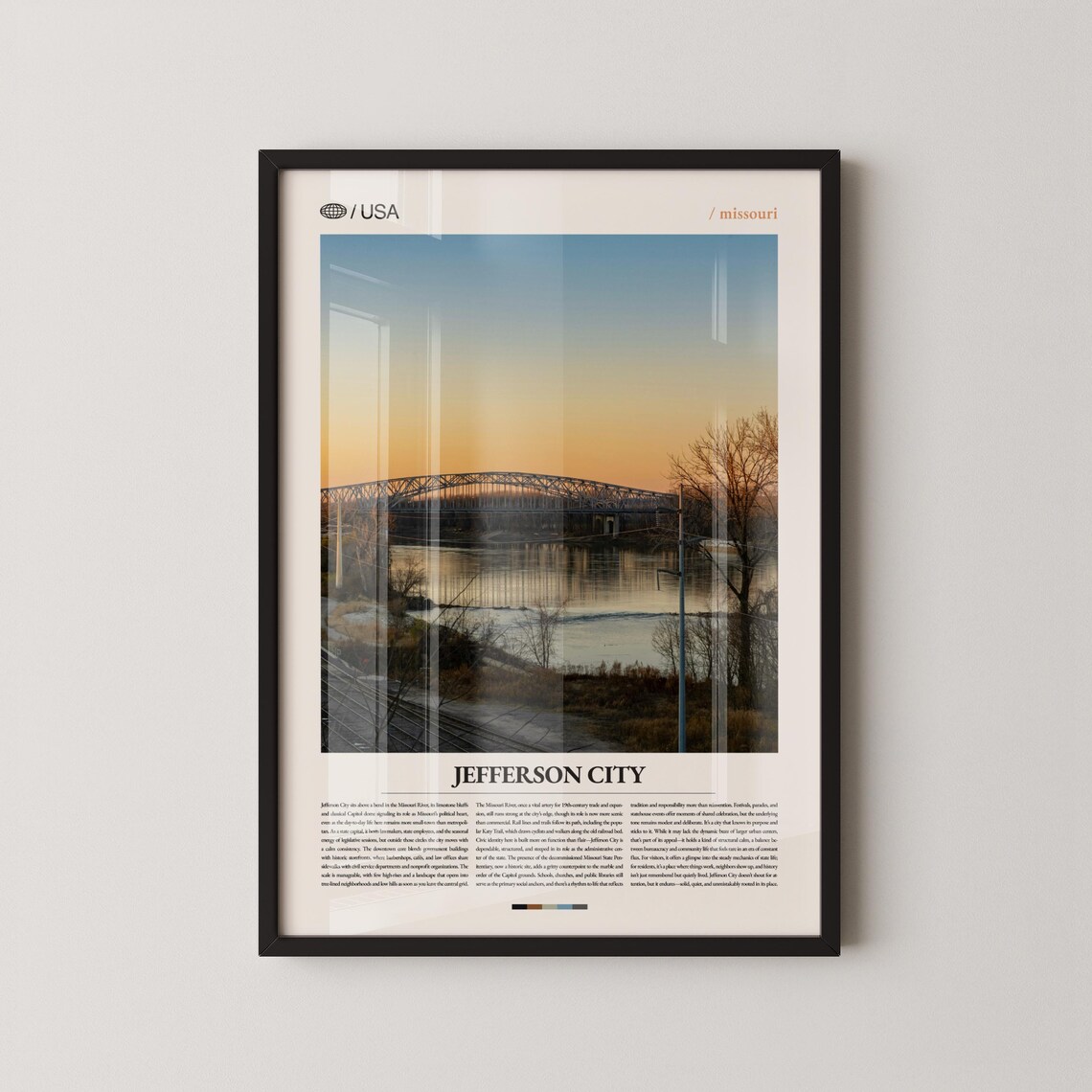 Jefferson City Missouri River Bridge Golden Sunset Capital Travel Poster
