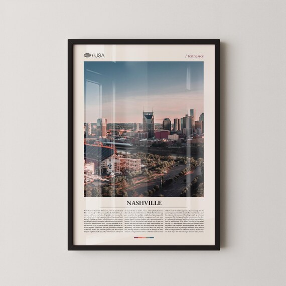 Nashville Tennessee Skyline at Dusk Music City Panorama Travel Poster