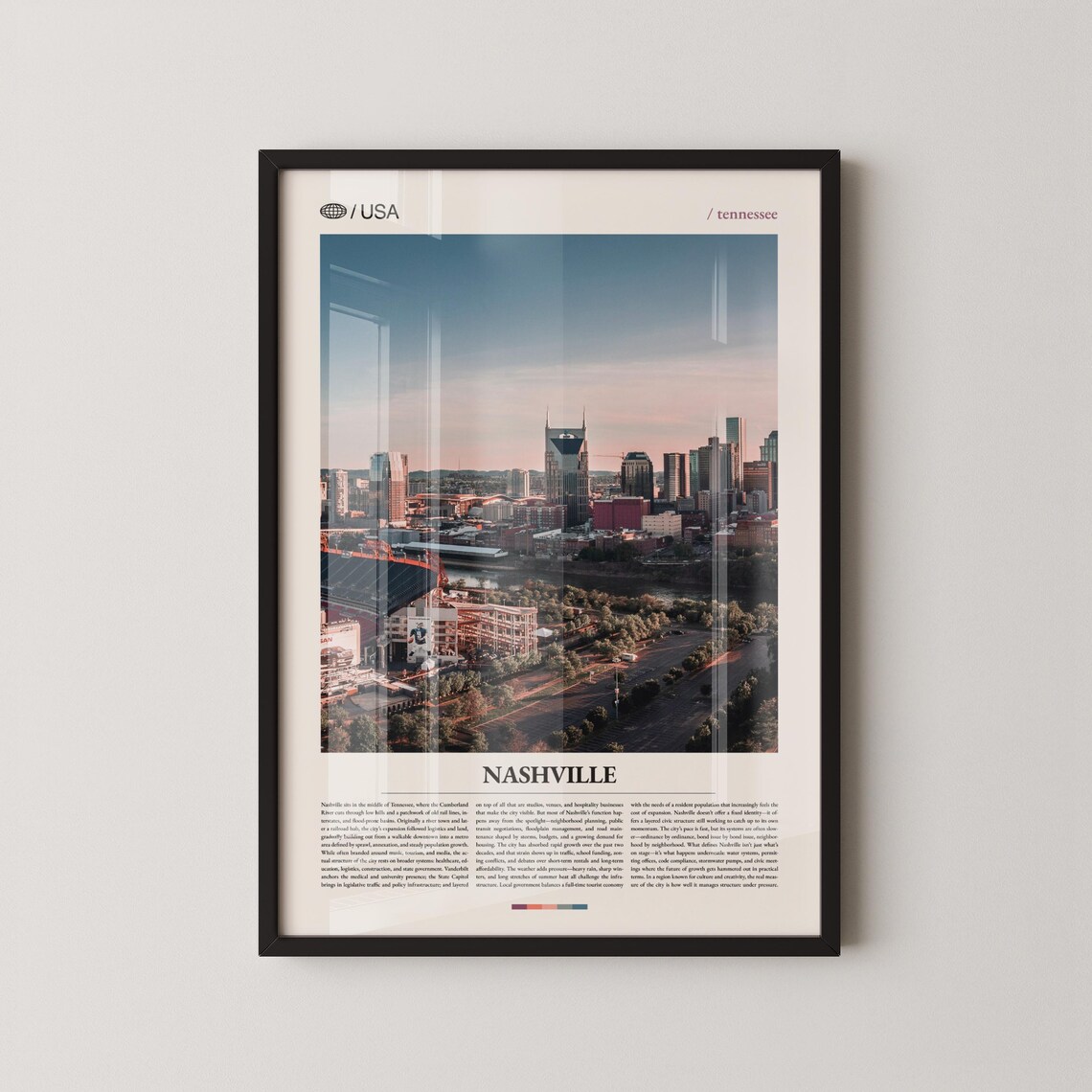 Nashville Tennessee Skyline at Dusk Music City Panorama Travel Poster