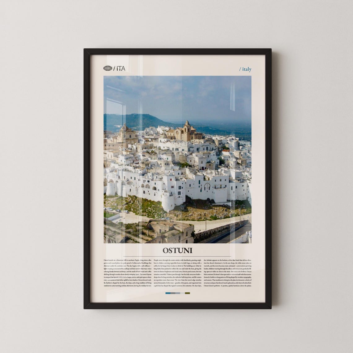 Ostuni Italy Photography Poster with Whitewashed Old Town and Sea View