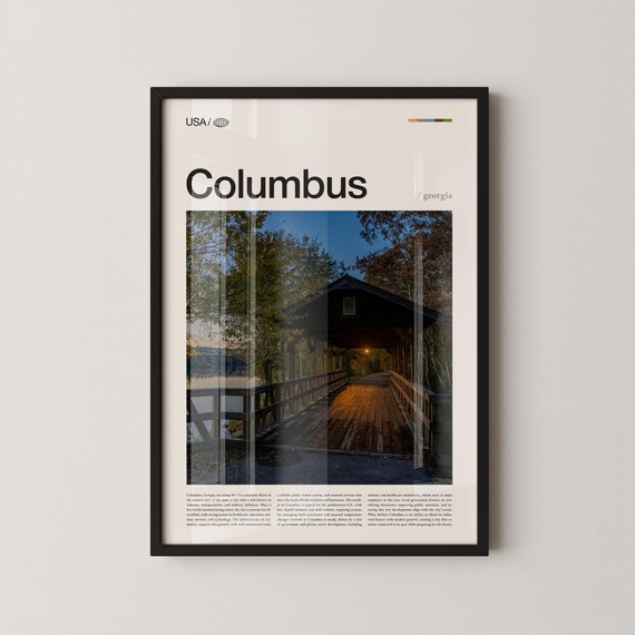 Columbus Georgia Covered Bridge Daytime Green Trees Travel Poster