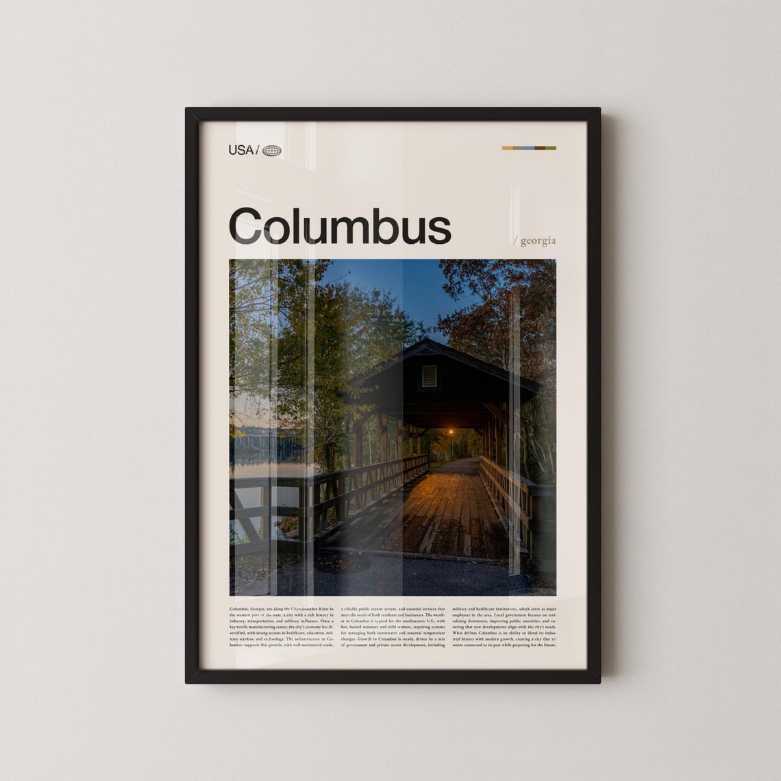 Columbus Georgia Covered Bridge Daytime Green Trees Travel Poster