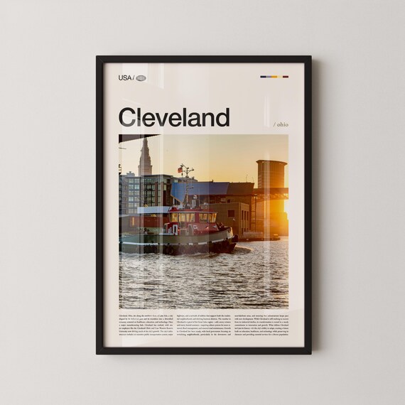 Cleveland Ohio Harbor Sunset Working Tugboat Downtown Photo Poster