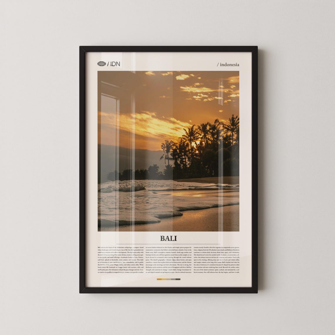 Bali Indonesia Golden Beach Sunset Palm Trees Photography Poster