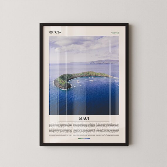 Maui Hawaii Aerial Island Photo Minimalist Typography Travel Poster