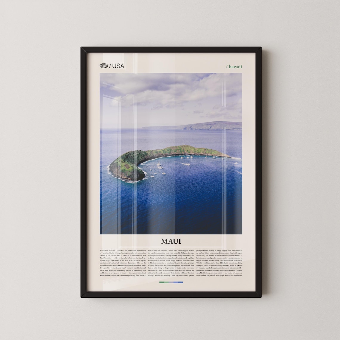 Maui Hawaii Aerial Island Photo Minimalist Typography Travel Poster