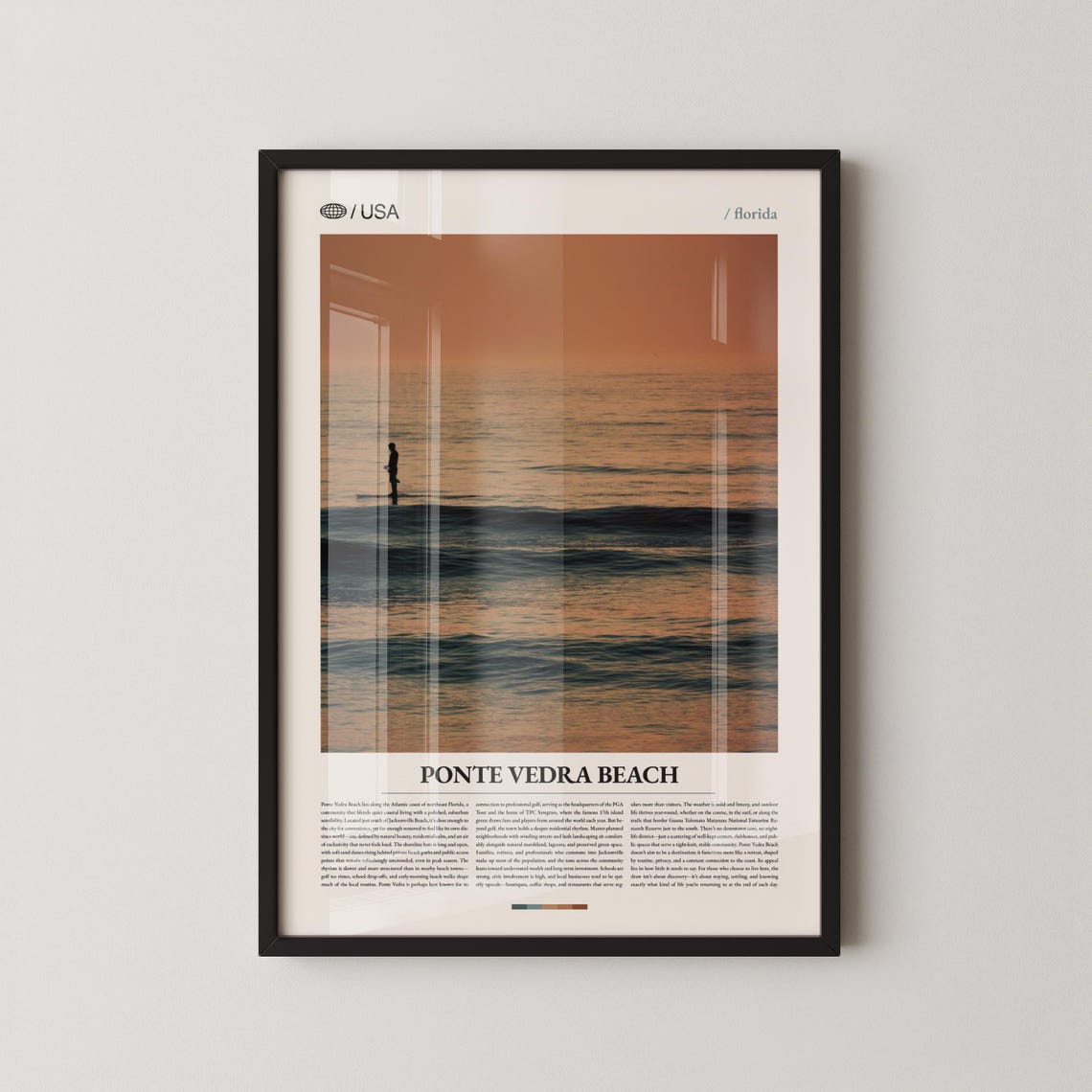 Ponte Vedra Beach Golden Sunset Surfer Editorial Travel Poster