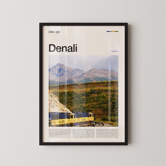 Denali Alaska National Park Train Minimalist USA Travel Poster