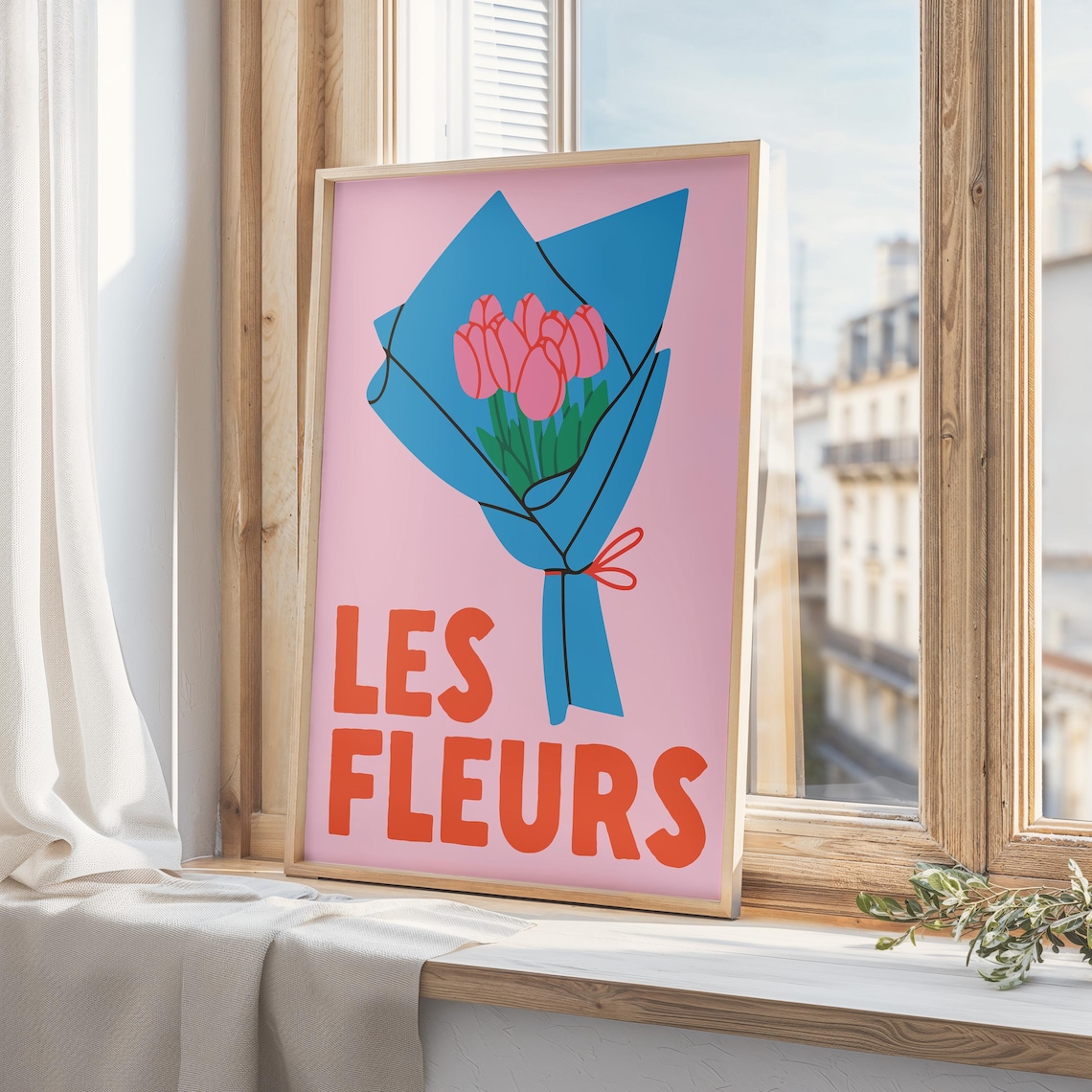 Les Fleurs Pink Tulip Bouquet Pastel Floral Botanical Art Print