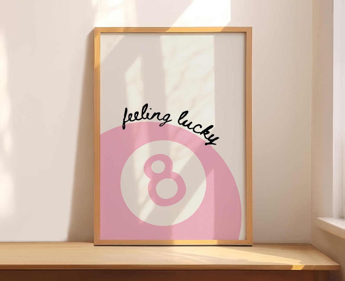Feeling Lucky Pink Eight Ball Retro Trendy Dorm Room Wall Poster
