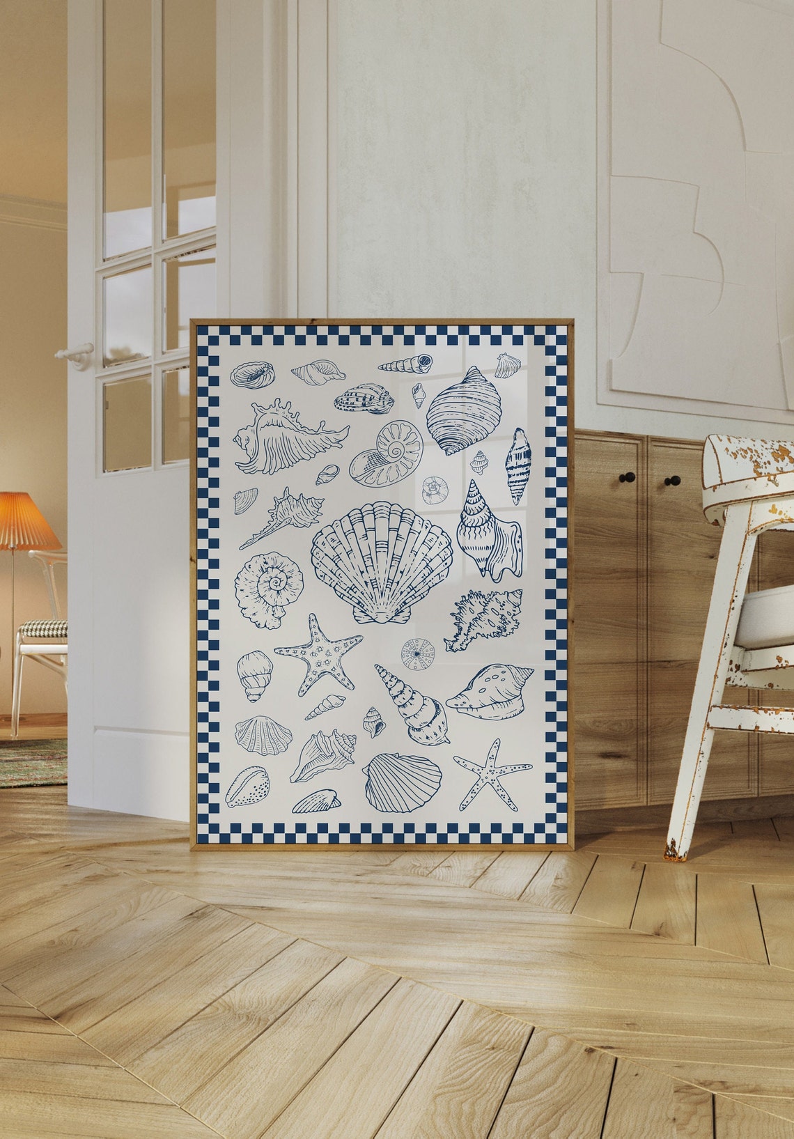 Navy Blue Seashells and Starfish Coastal Illustration Poster - Image 2
