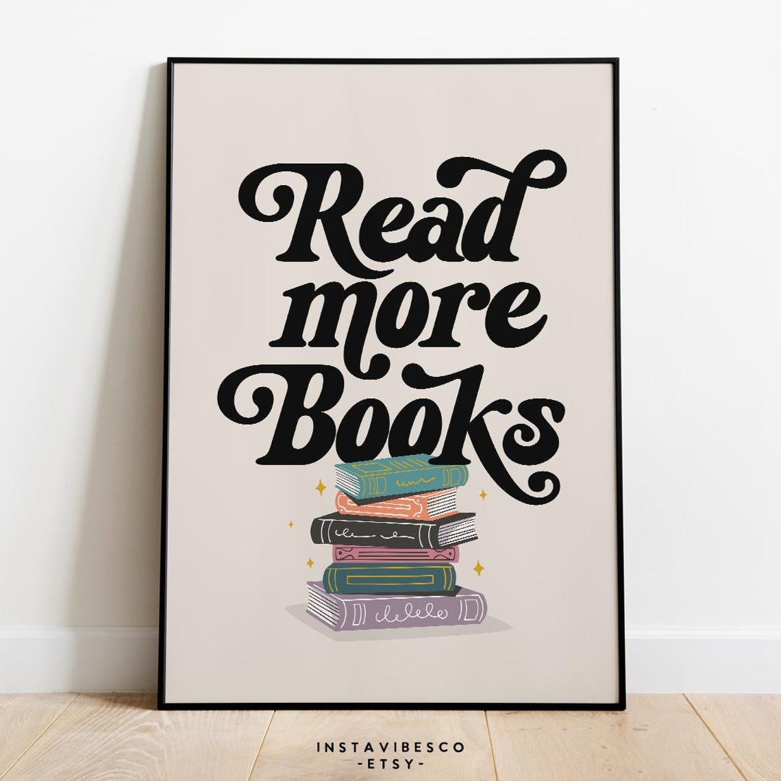 Read More Books Retro Type Stacked Books Illustration Quote Poster