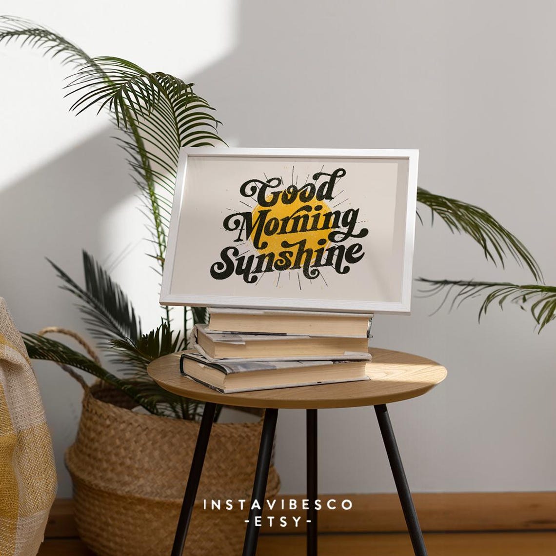 Good Morning Sunshine Retro Script Yellow Sun Vintage Quote Poster - Image 3