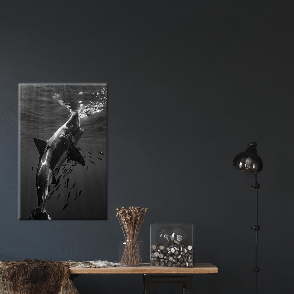 Shark And Small Fishes Minimalist Art Print