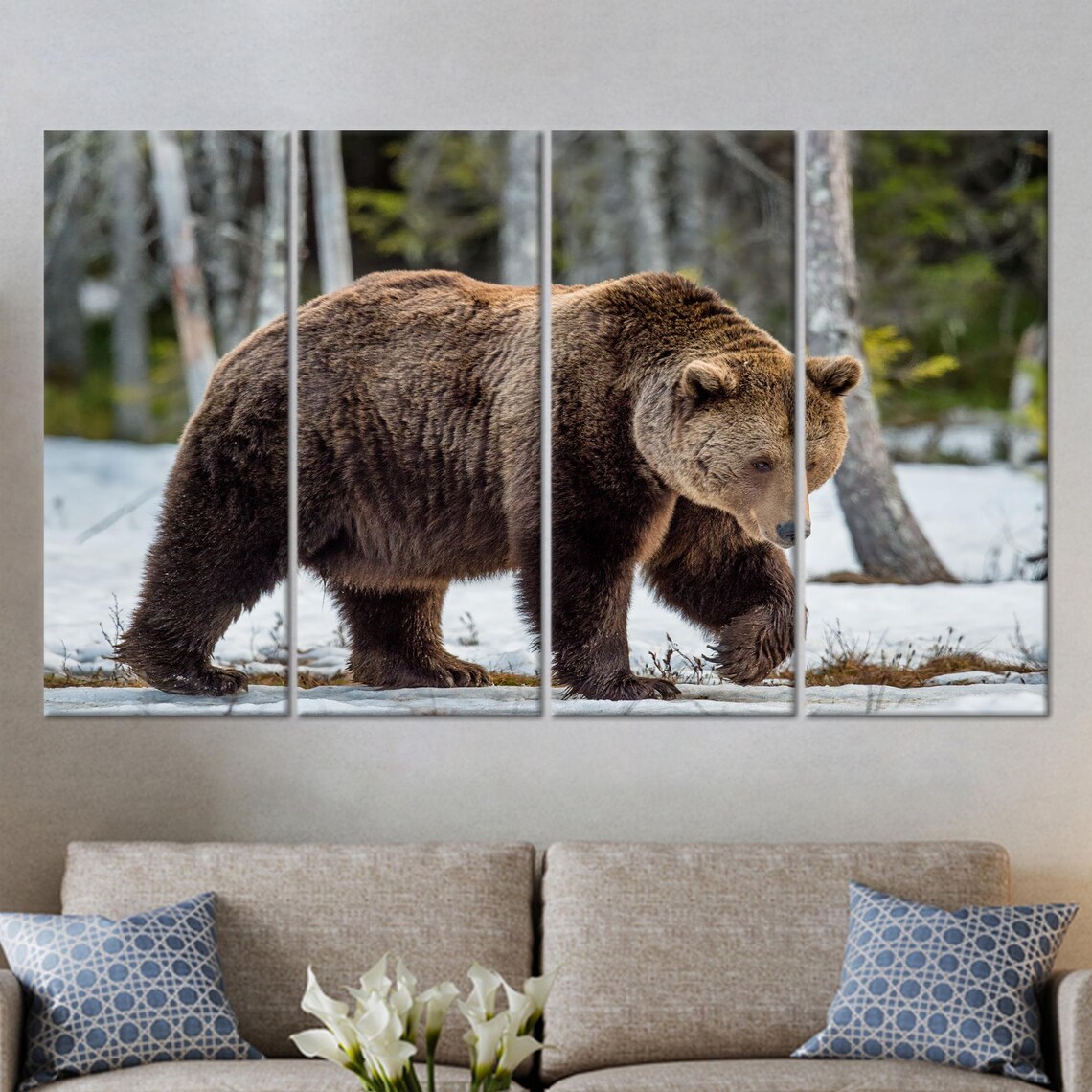 Brown Bear Walking Through Snowy Pine Forest Wildlife Poster - Image 3
