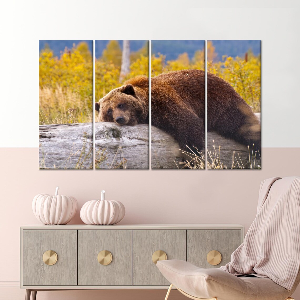 Brown Bear Resting On A Log, Modern Kitchen Decor - Image 3