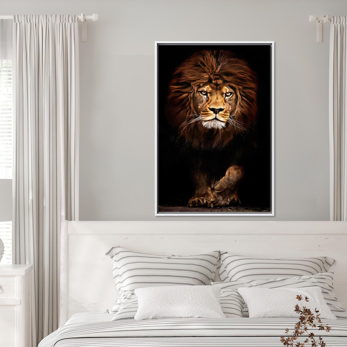 Male Lion with a Full Mane Stepping Out of Deep Darkness Poster - Image 4