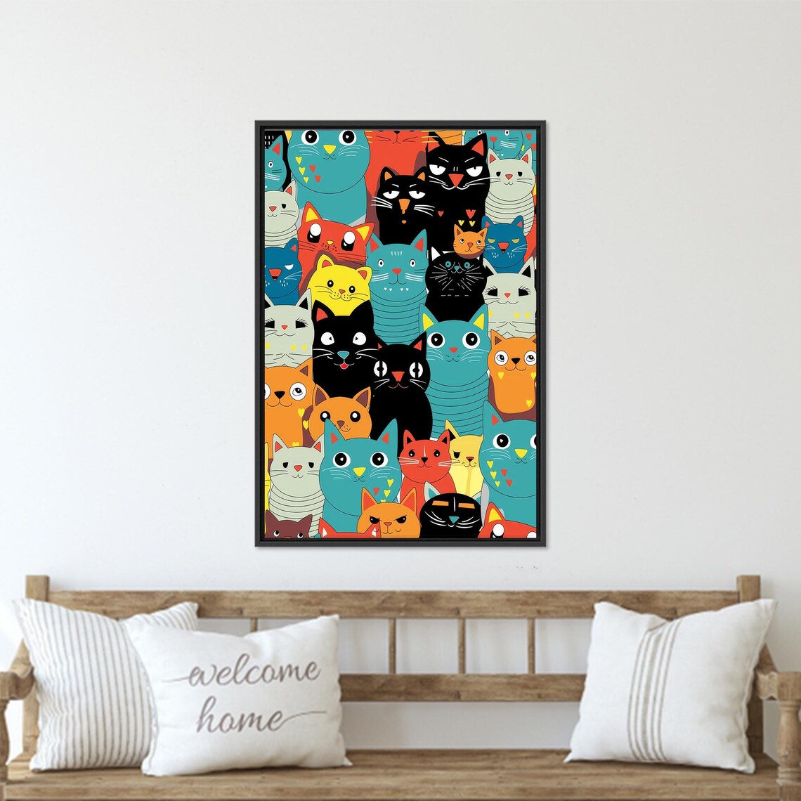 Dense Colorful Pattern Poster of Dozens of Funny Cartoon Cat Faces - Image 3