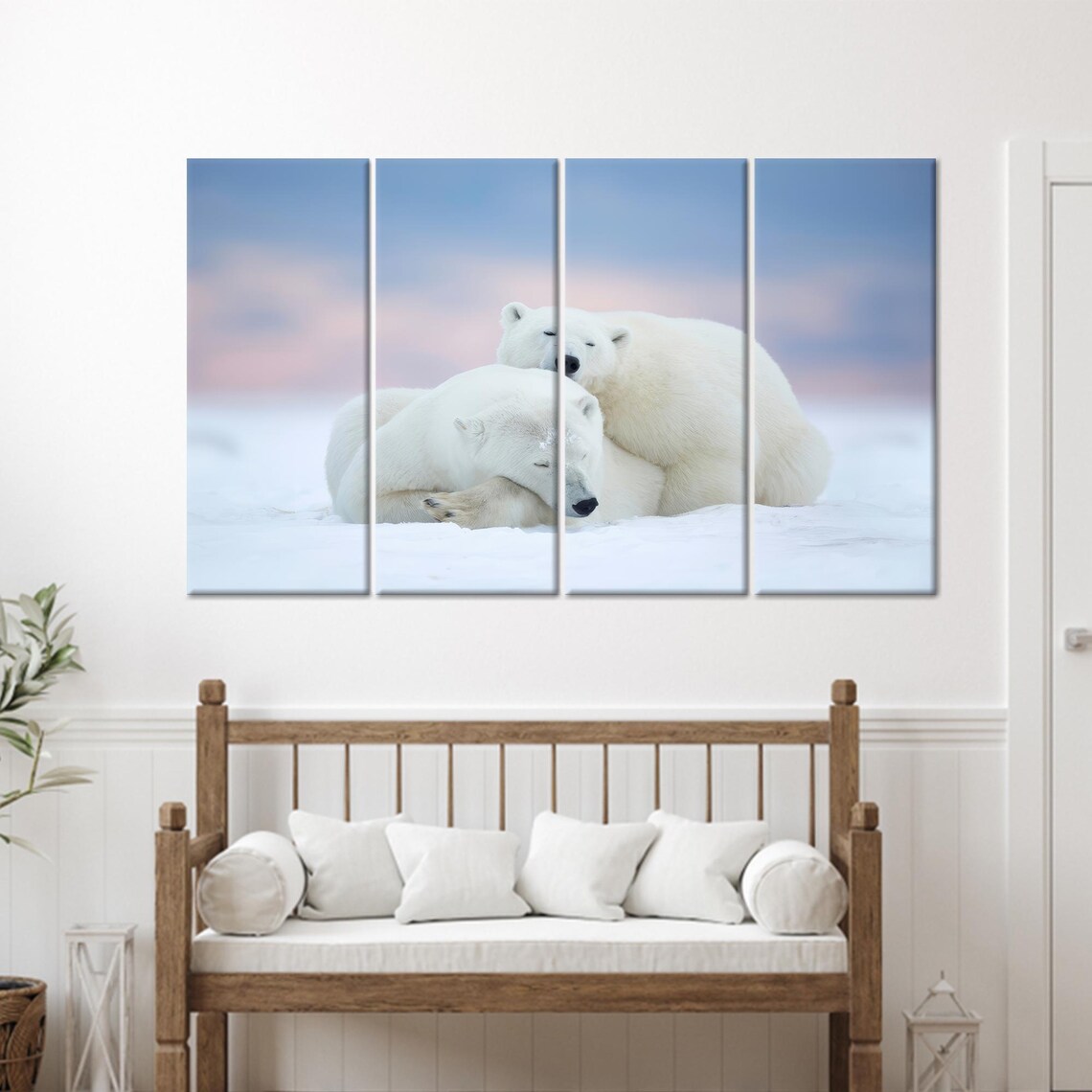 Two Polar Bears Snuggling Together in Fresh Arctic Snow Poster - Image 3