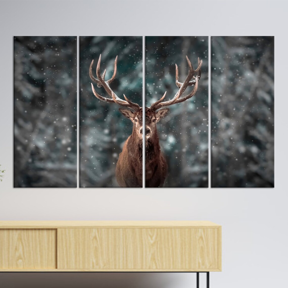 Majestic Red Deer Stag in a Snowy Winter Forest Portrait Poster - Image 4