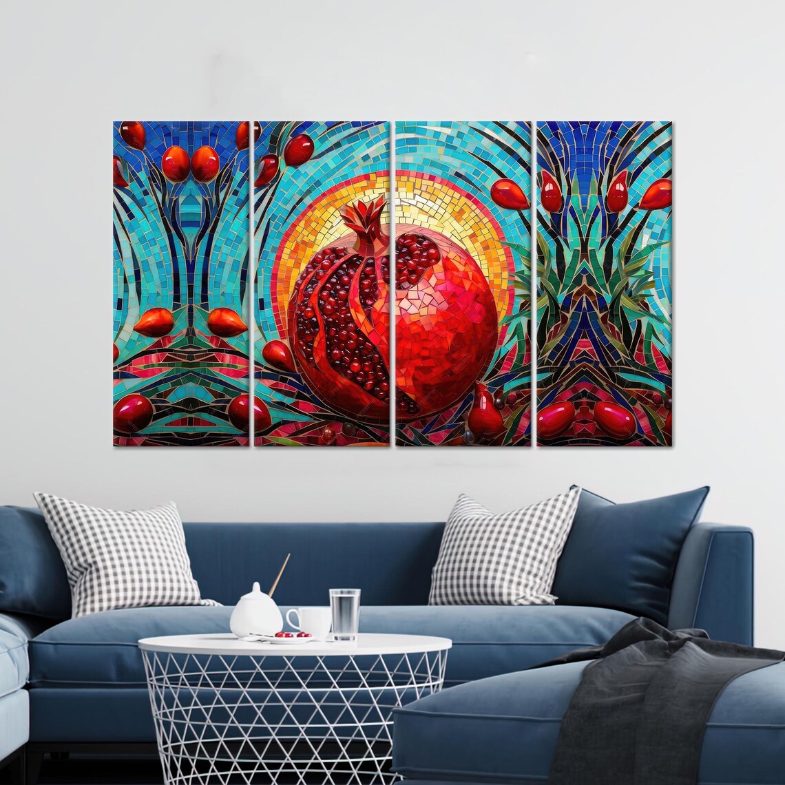 Abstract Painted Glass Pomegranate, Modern Decor - Image 3