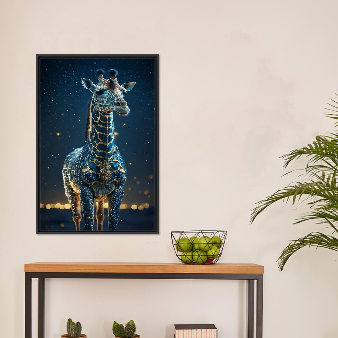 Blue and Gold Giraffe Standing Beneath a Starry Night Sky Poster - Image 3