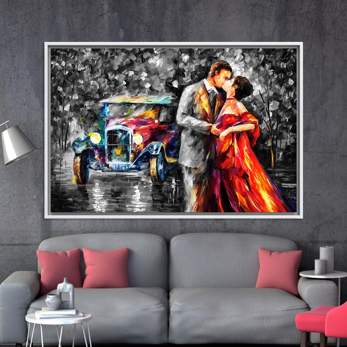 Kissing Couple Painting, Valentine's Day Gift