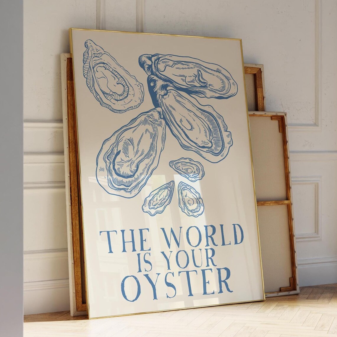 The World Is Your Oyster Blue Oyster Illustration Quote Poster